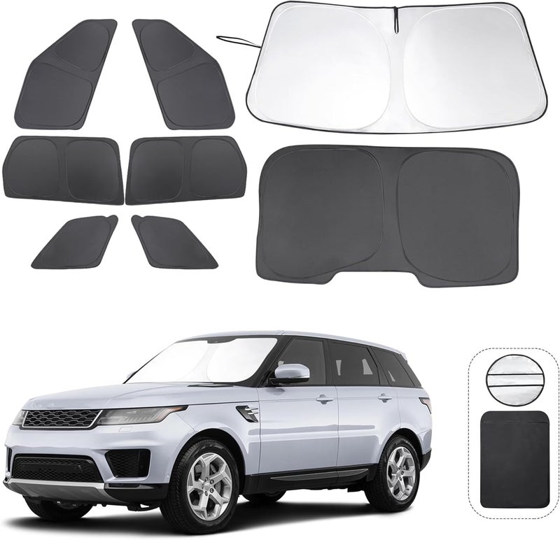 LHFLIVE 8PCS Windshield Sun Shade Custom Fit for 2014-2022 Land Rover Range Rover Sport Accessories Foldable Sunshade Side Rear Window Shade Cover Full Set Privacy Protection Keeps Car Cool - Image 1